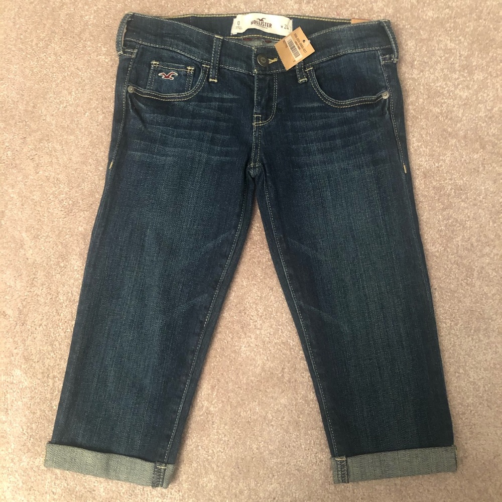 Hollister Dark Wash Cropped Jeans - Blue